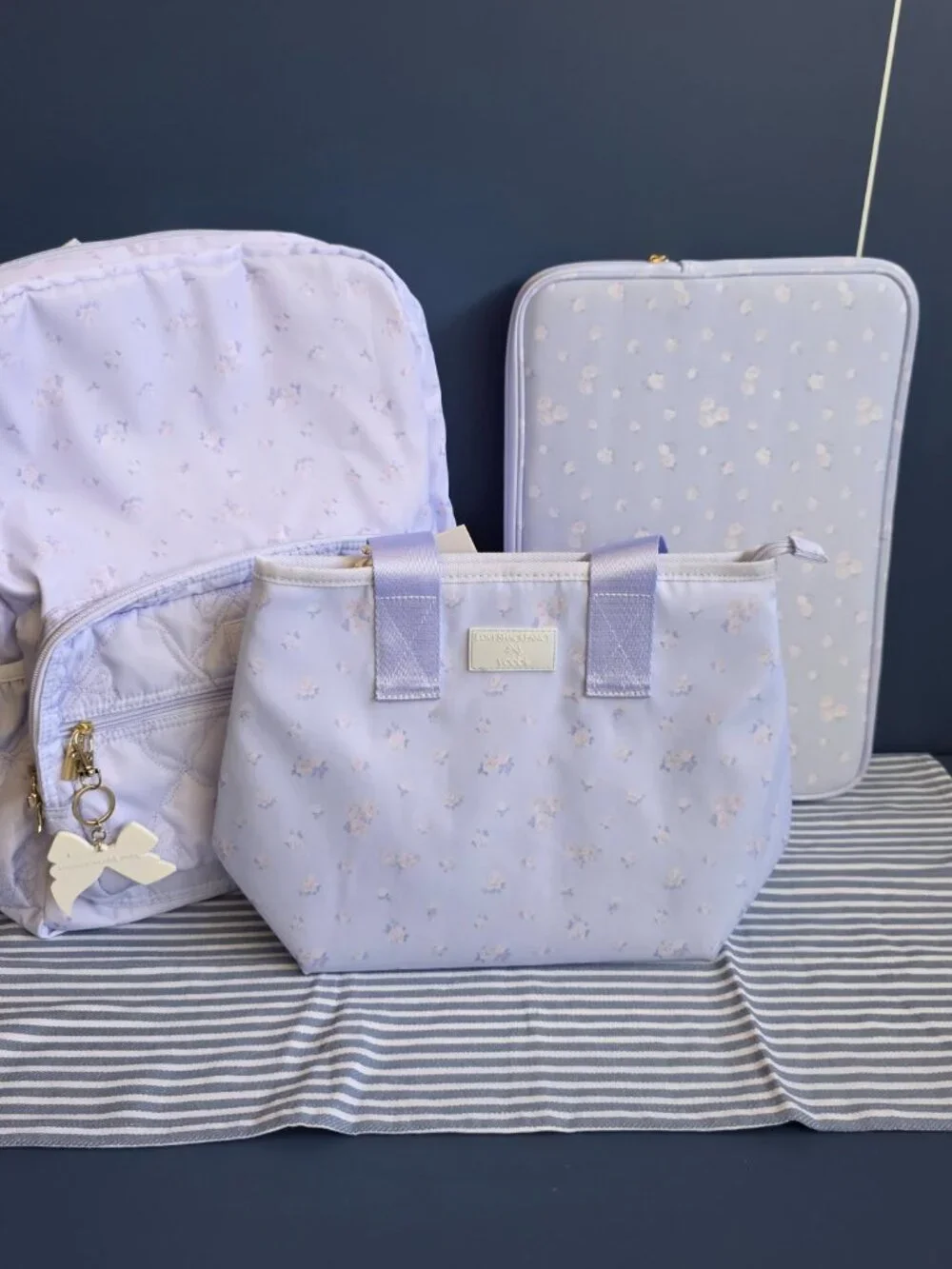 LoveShackFancy Target Yoobi Ribbon Rosa Quilted Tote Bag Sterling Dusk